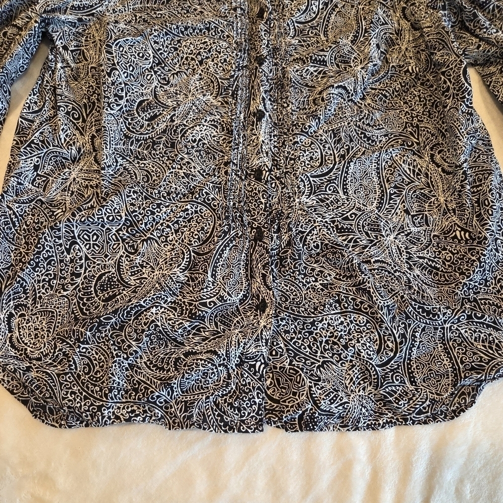 Talbots Paisley Long Sleeve Button Shirt Medium Petitie Black/White - Picture 5 of 14